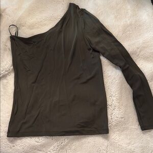 Theory Deep Olive Green Asymmetrical Blouse with Long Sleeves